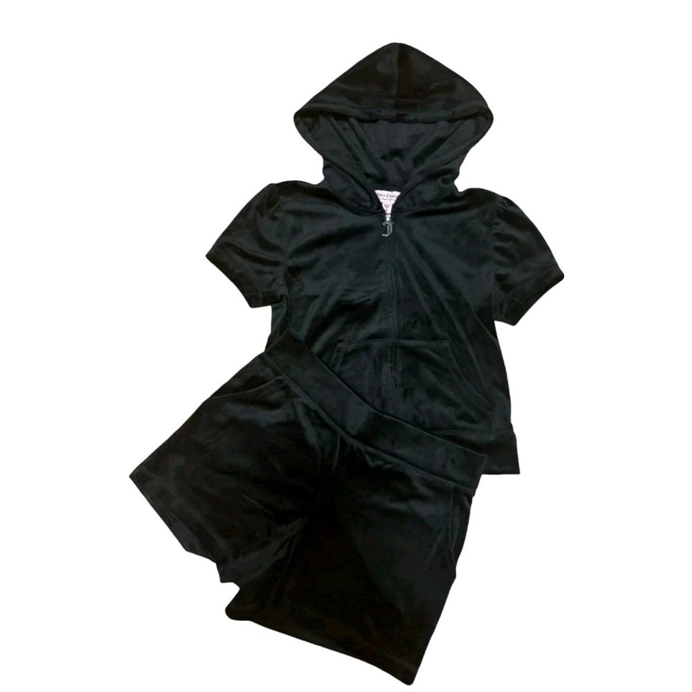 Juicy Couture Terry Black Velour Hoodie & Shorts Set - Size L - Picture 2 of 6
